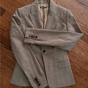 ELIE Tahari Blazer Size 4 Brown Plaid Single button Academia Preppy Office